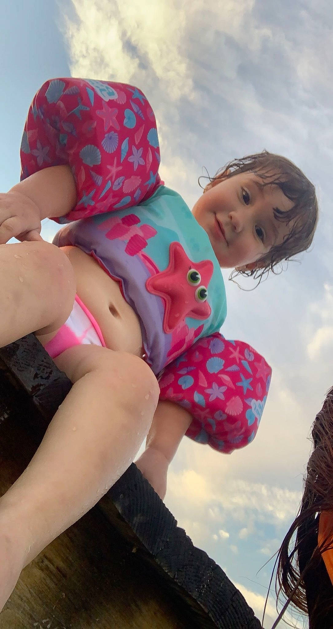 Aleaha is registered to the contest to win money with this photo: child, cloud, cool, dress, fashion, fun, happy, hat, human, joy, knee, leg, people_in_nature, person, pink, plant, skin, sky, sunlight, swimwear