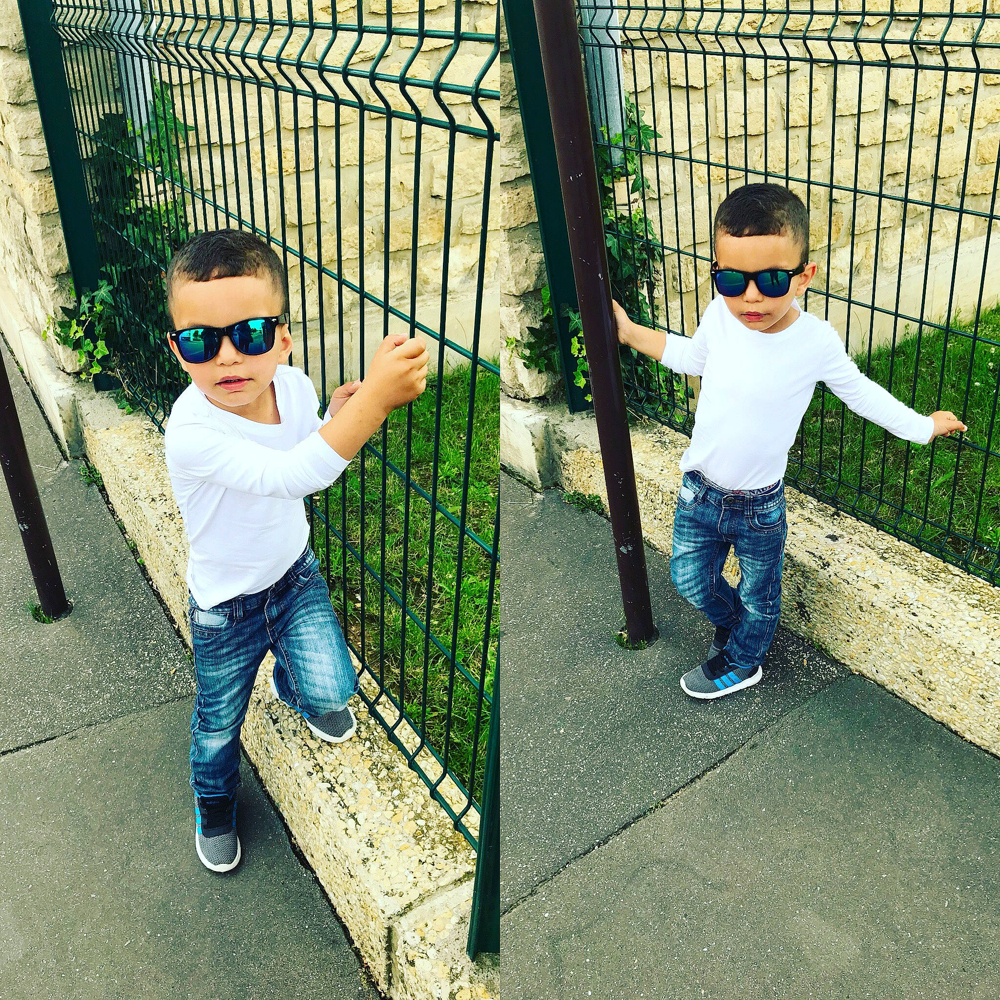 Ali a rejoint le concours — aidez-le/la à gagner de superbes lots ! chain_link_fencing, child, cool, denim, footwear, fun, glasses, headwear, iron, jeans, net, person, play, playground, shoe, t_shirt, toddler, tree, vacation, walking