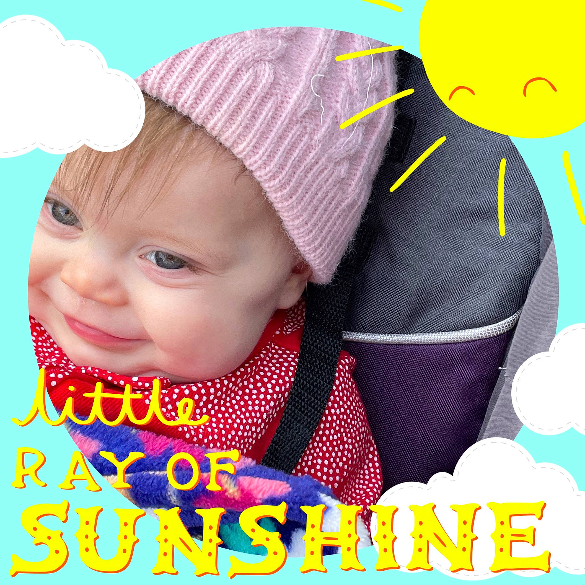 Abigail is registered to the contest to win money with this photo: baby, baby_toddler_clothing, cap, child, clothing, facial_expression, fashion_accessory, font, fun, happy, hat, headgear, knit_cap, magenta, outerwear, pattern, people_in_nature, person, pink, smile