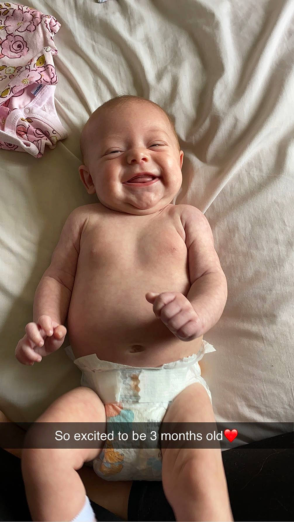 Haisley is registered to the contest to win money with this photo: baby, cheek, chest, comfort, eye, finger, hand, happy, joy, leg, lip, mouth, muscle, person, pink, shorts, skin, smile, stomach, thigh