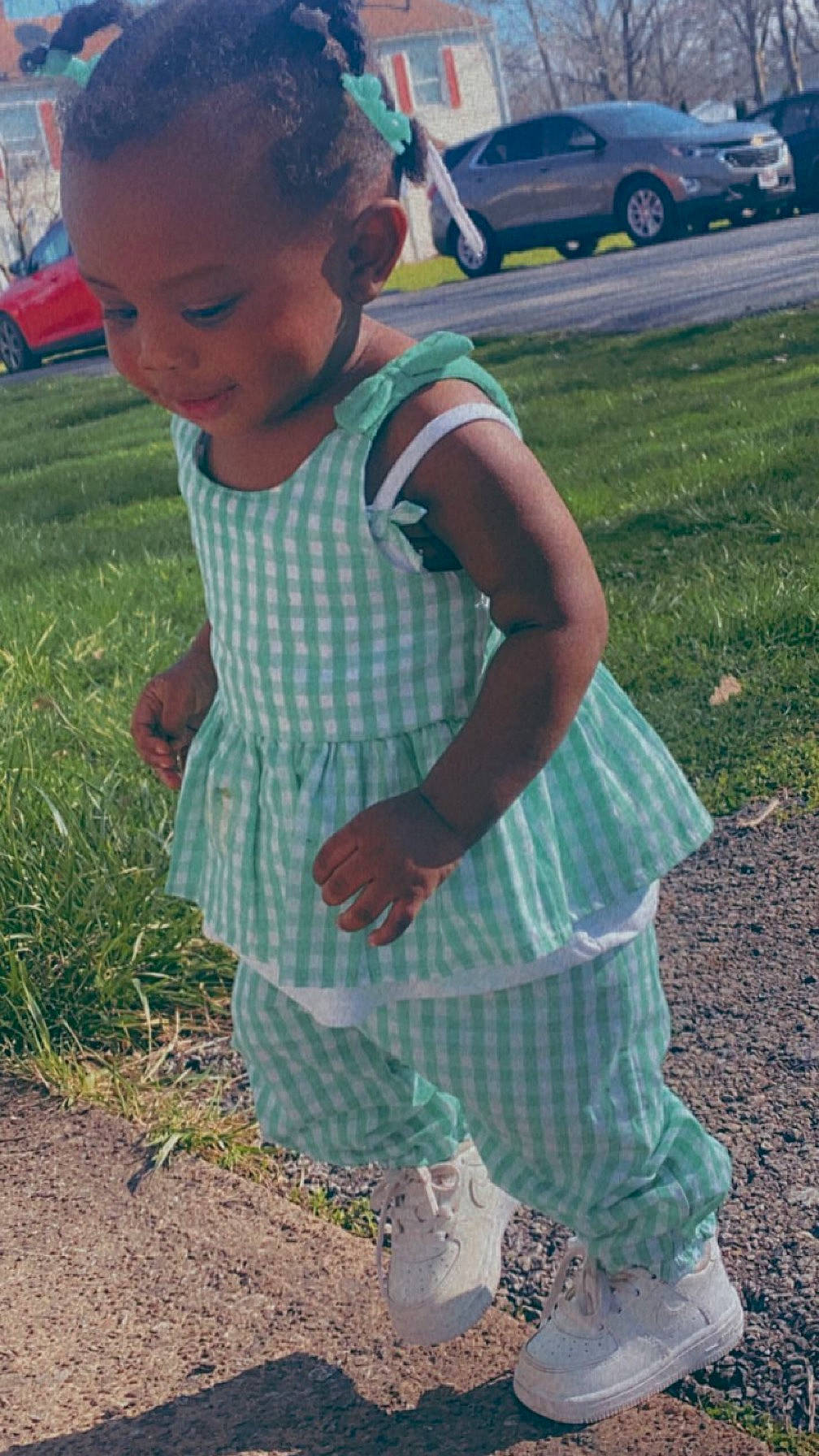 Amya joined the competition — help win amazing prizes! baby_toddler_clothing, car, child, dress, fun, grass, hair, hairstyle, happy, head, human_body, pattern, person, photograph, plant, smile, snapshot, summer, tire, toddler