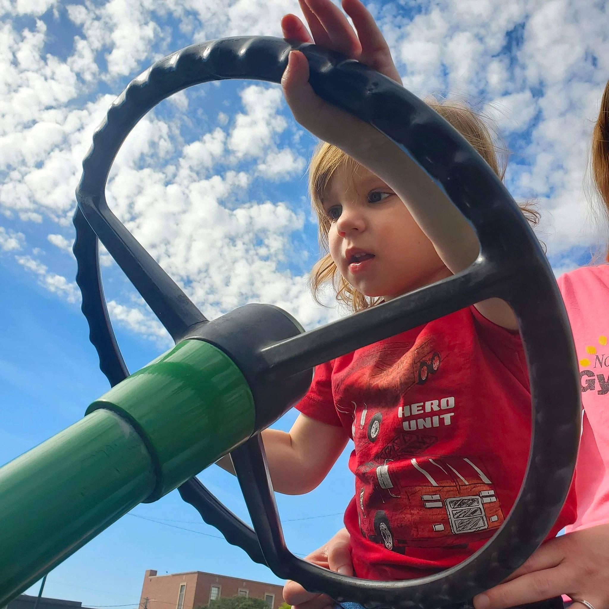 Asher joined the competition — help win amazing prizes! auto_part, baby, child, chute, cloud, fun, happy, hat, headwear, leisure, outdoor_play_equipment, person, photograph, play, playground, pole, recreation, sky, toddler, travel