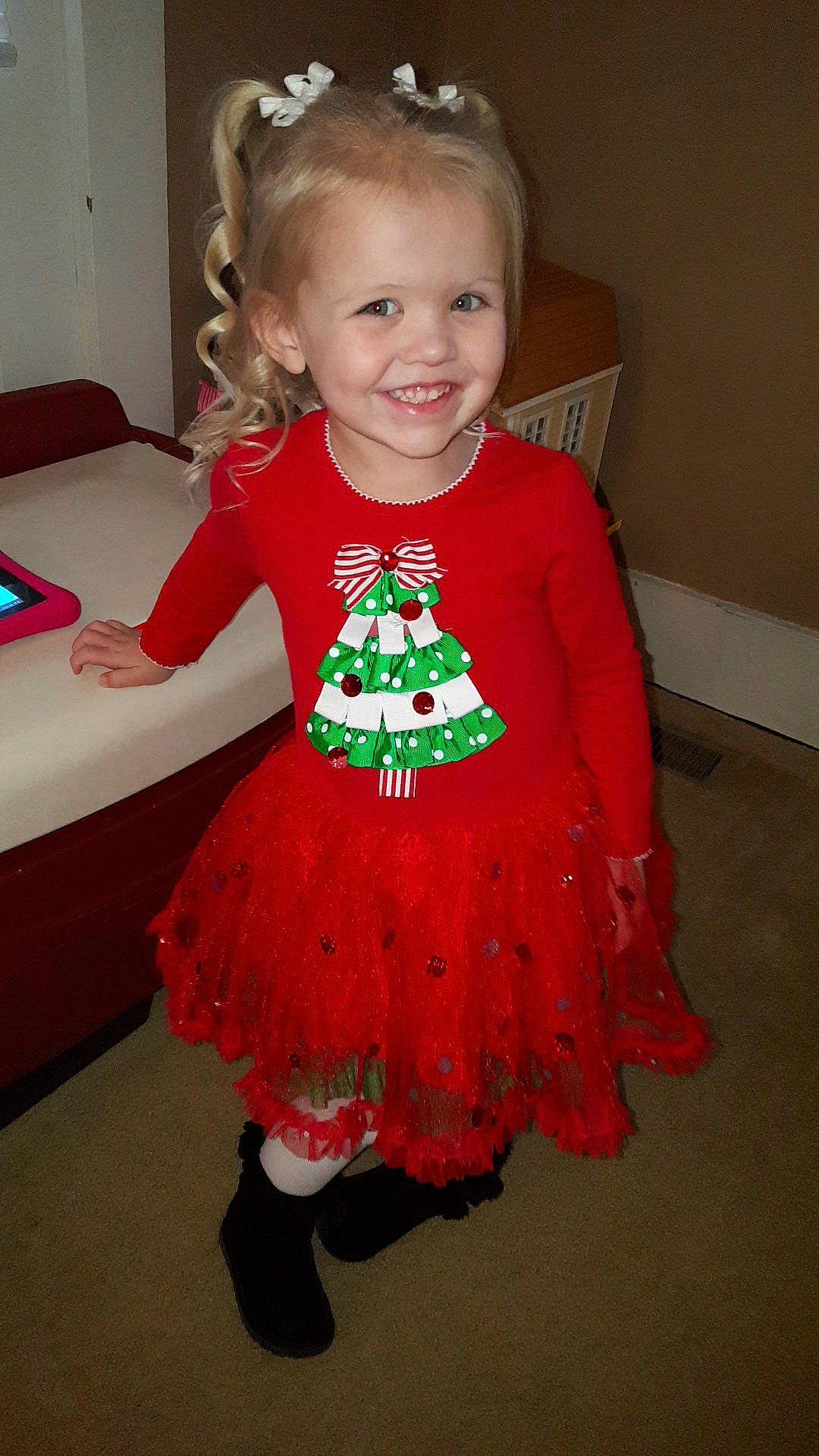 Mollie joined the competition — help win amazing prizes! baby_toddler_clothing, child, day_dress, dress, embellishment, event, face, facial_expression, fashion_design, formal_wear, happy, head, iris, joy, magenta, pattern, person, pink, sleeve, smile