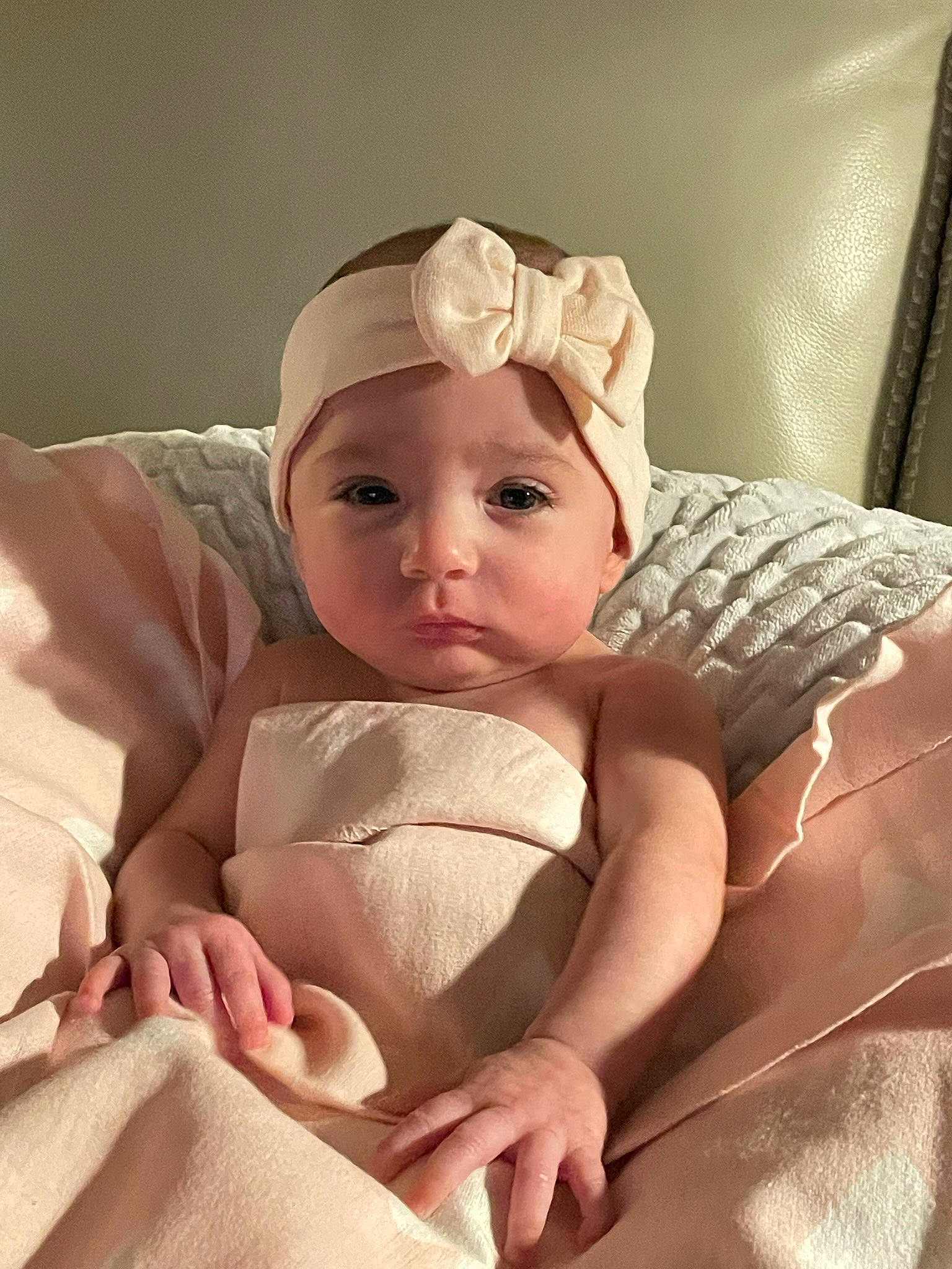 Antonella is registered to the contest to win money with this photo: baby, baby_products, baby_safety, baby_sleeping, baby_toddler_clothing, cap, chair, cheek, comfort, eyelash, face, head, headband, headgear, headwear, iris, linens, lip, person, pink
