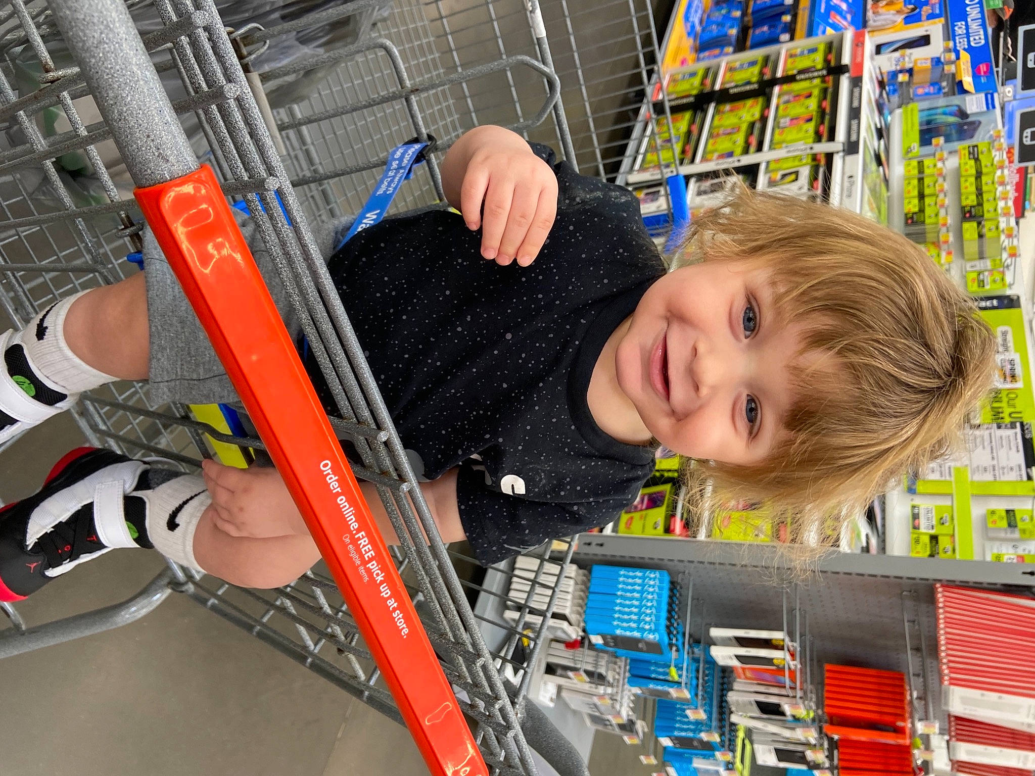 Cassius joined the competition — help win amazing prizes! child, customer, electric_blue, engineering, fun, human_leg, joy, leisure, person, play, product, publication, retail, service, shelf, shopping, shopping_cart, smile, supermarket, t_shirt