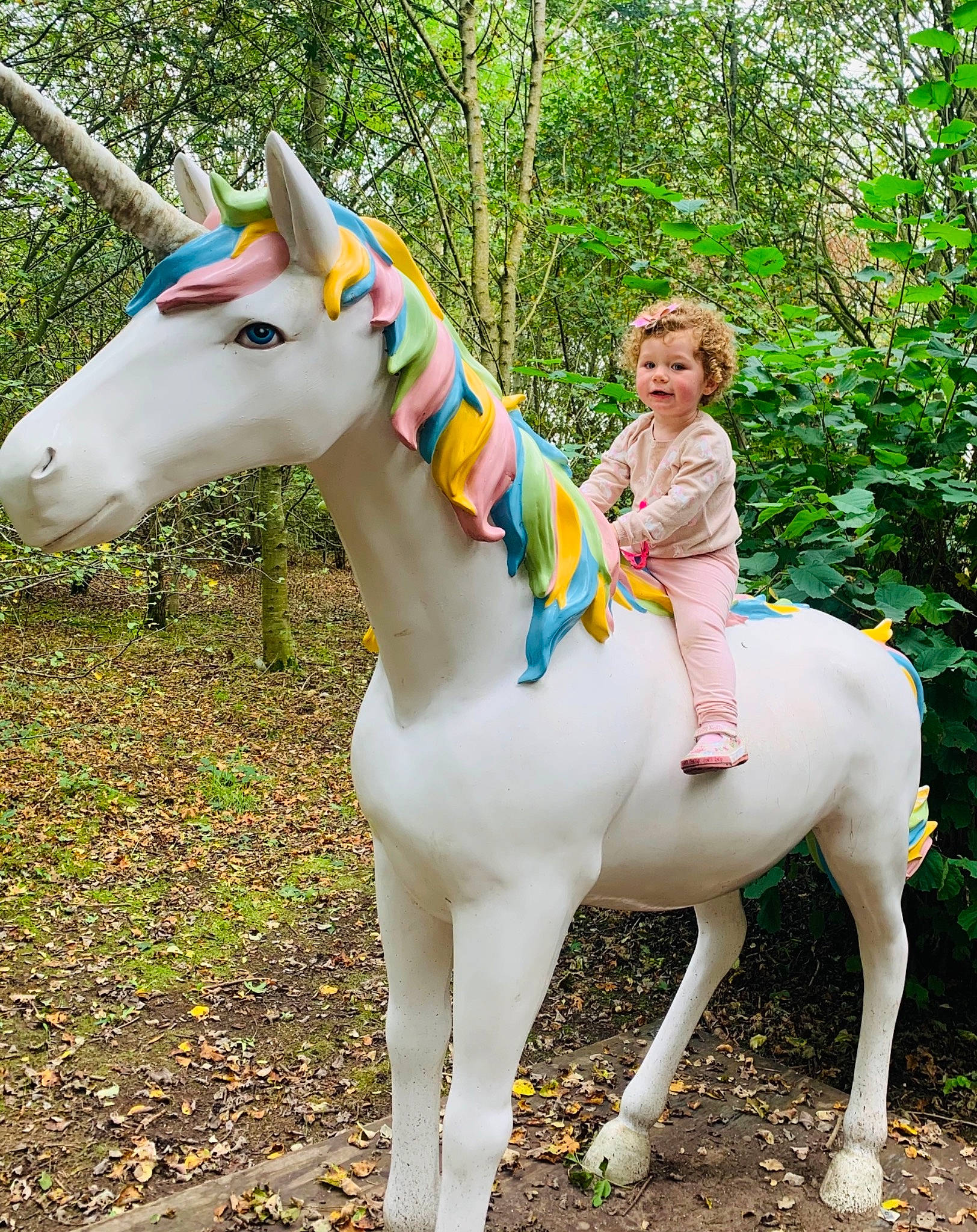 Darcie is registered to the contest to win money with this photo: bridle, fawn, fun, grass, happy, horse, horse_supplies, horse_tack, livestock, mane, people_in_nature, person, pink, plant, recreation, t_shirt, terrestrial_animal, toddler, toy, tree