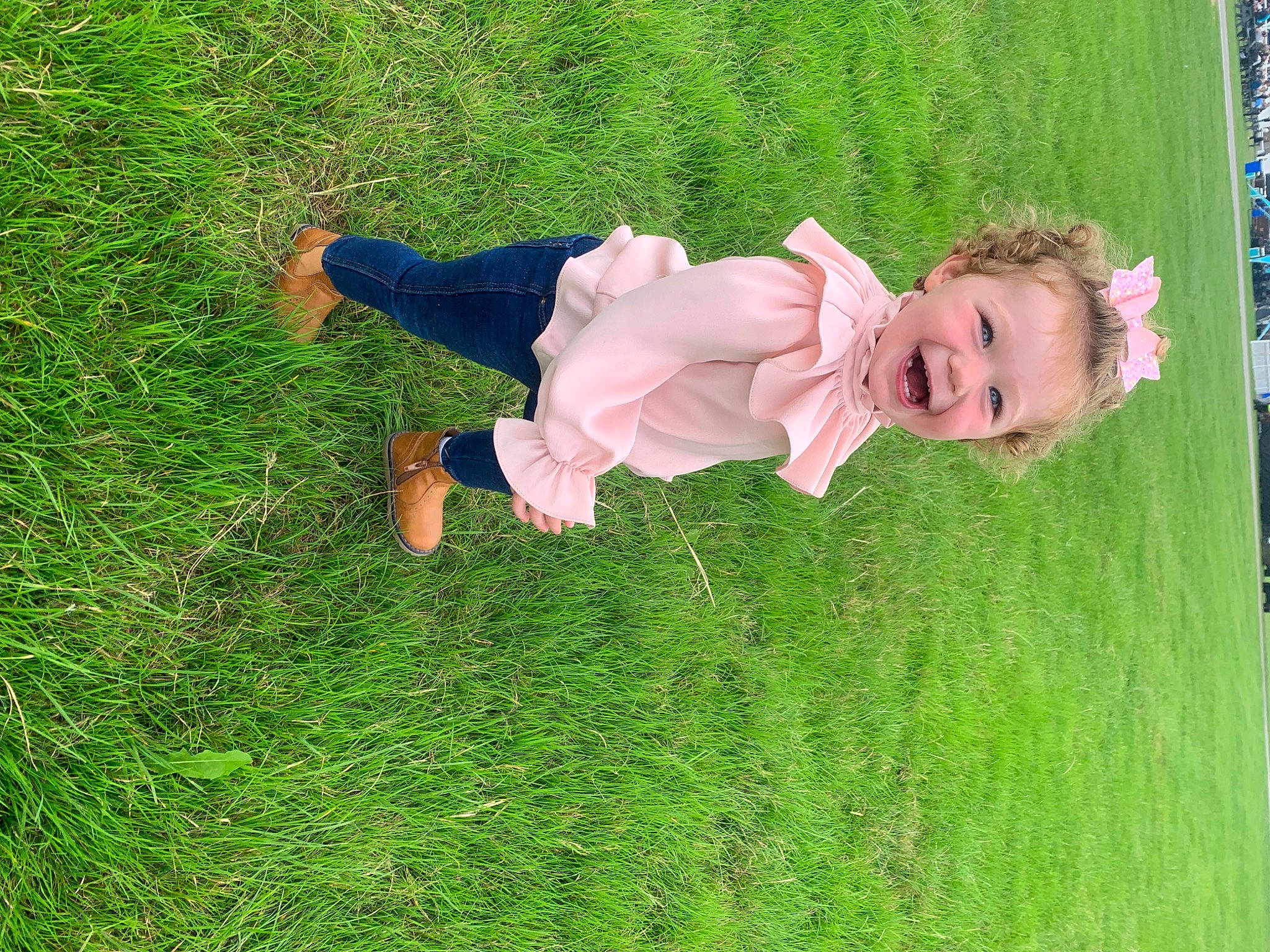 Darcie joined the competition — help win amazing prizes! baby, baby_toddler_clothing, child, dress, fun, grass, grass_family, grassland, green, groundcover, happy, lawn, leg, leisure, meadow, people_in_nature, person, plant, recreation, toddler