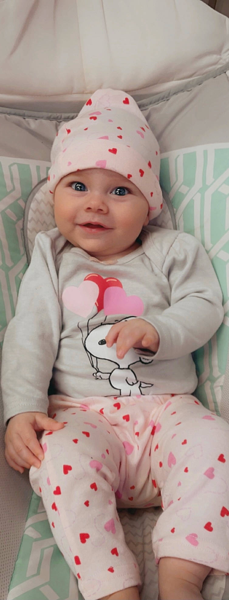 Kenzley joined the competition — help win amazing prizes! baby, baby_toddler_clothing, cap, cheek, child, clothing, comfort, face, happy, headwear, joy, knit_cap, lip, magenta, outerwear, person, pink, skin, sleeve, smile