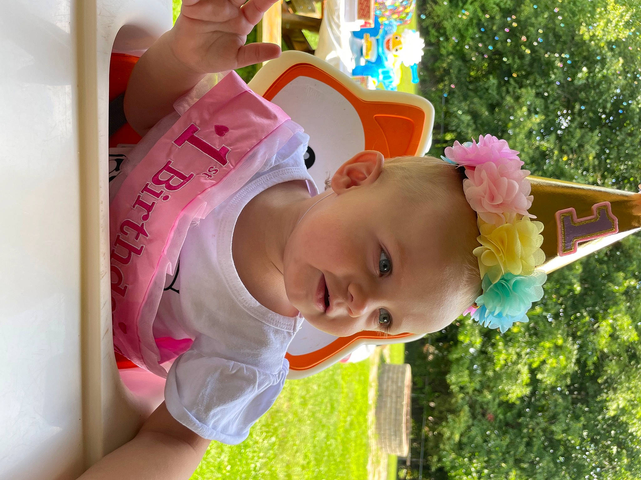 Kynzlee is registered to the contest to win money with this photo: baby, baby_products, baby_toddler_clothing, child, fun, grass, green, happy, hat, leisure, nose, person, pink, play, recreation, toddler, tree, vacation, water, yellow