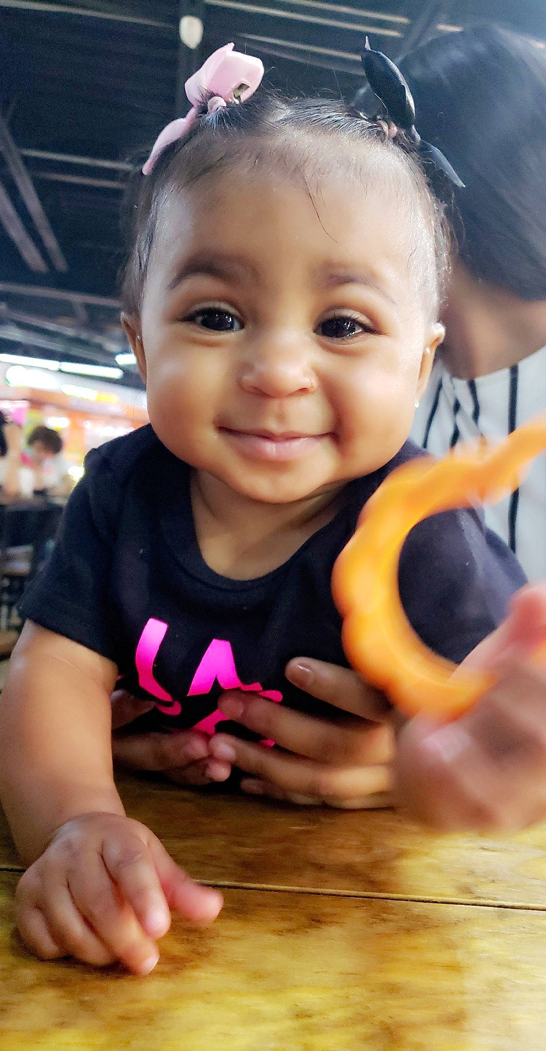 Hailee is registered to the contest to win money with this photo: child, facial_expression, finger, fun, hand, joy, person, play, smile, thumb, toddler