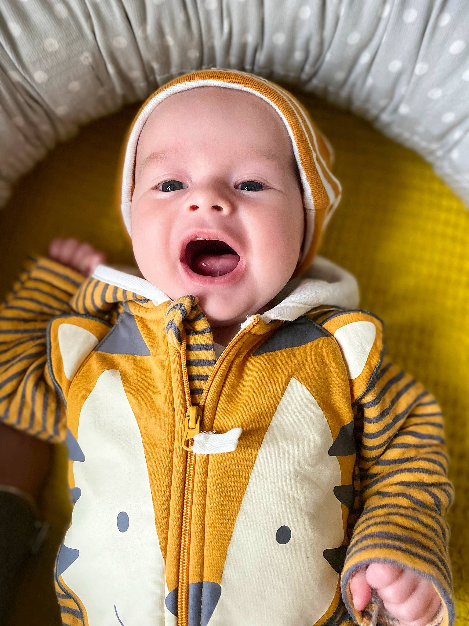 Tao participe au concours pour gagner de l'argent avec cette photo : baby, baby_toddler_clothing, cheek, chin, collar, comfort, eye, face, happy, head, human_body, iris, mouth, nose, person, product, skin, sleeve, smile, textile