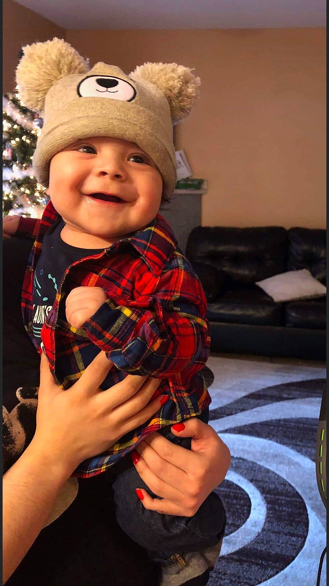 Giovani joined the competition — help win amazing prizes! child, design, ear, fashion_accessory, hat, head, headgear, headwear, joy, pattern, person, plaid, smile, tartan, toddler