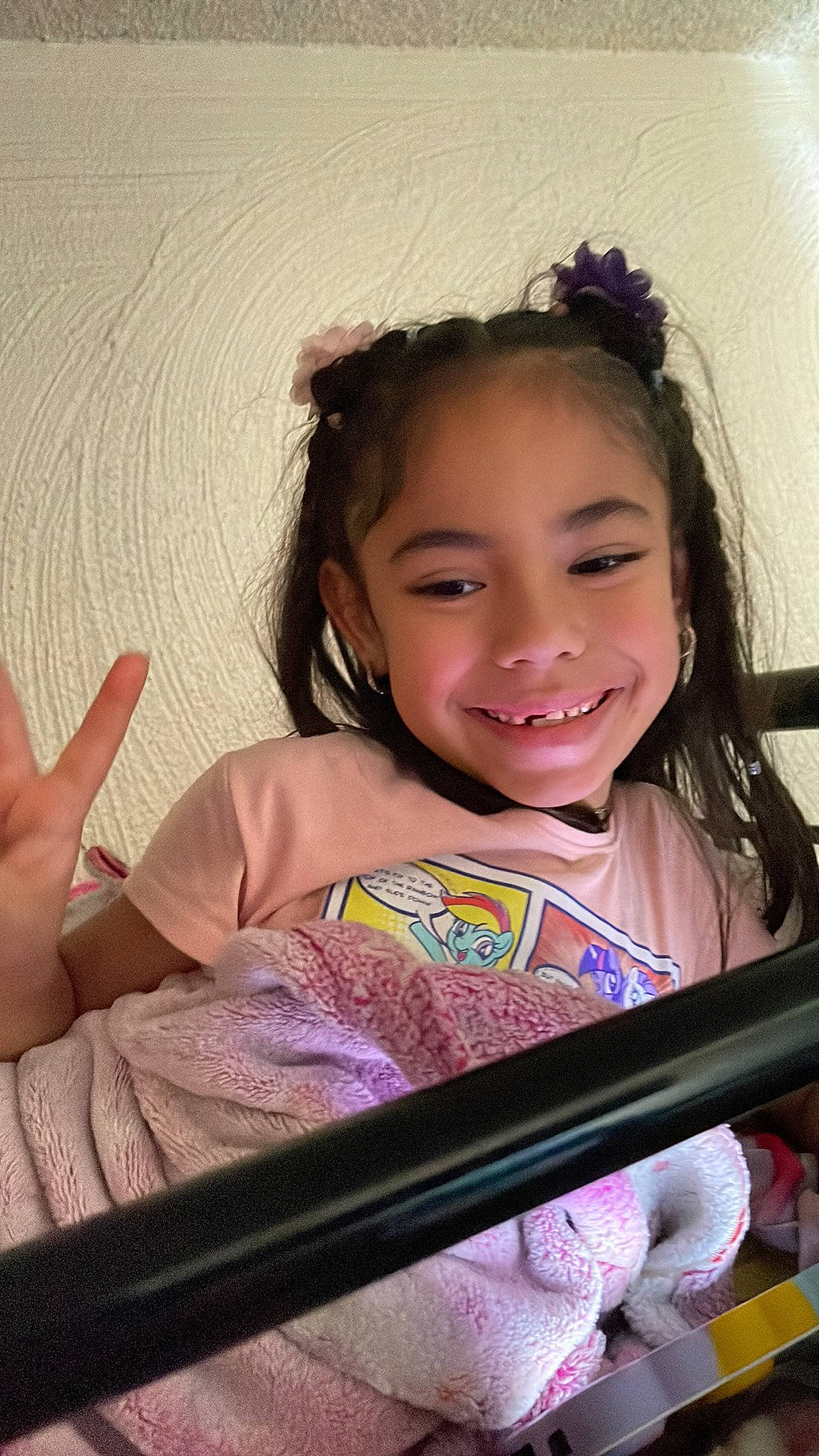 Nevaeh joined the competition — help win amazing prizes! cheek, child, chin, face, facial_expression, fun, gesture, hand, happy, human_body, iris, joy, laugh, leisure, magenta, person, pink, sitting, skin, smile