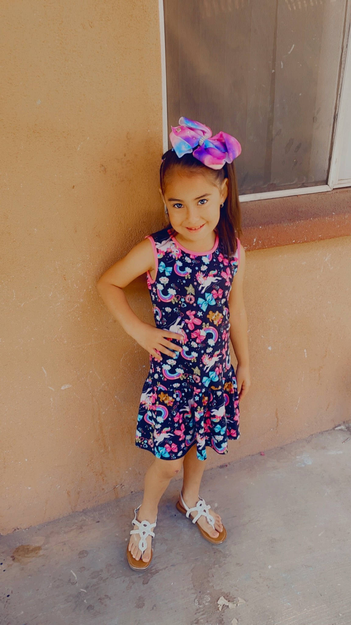 Aliyanna joined the competition — help win amazing prizes! baby_toddler_clothing, child, day_dress, dress, electric_blue, fashion_accessory, fashion_design, footwear, happy, human_leg, joy, magenta, one_piece_garment, pattern, person, pink, plant, purple, sleeve, smile