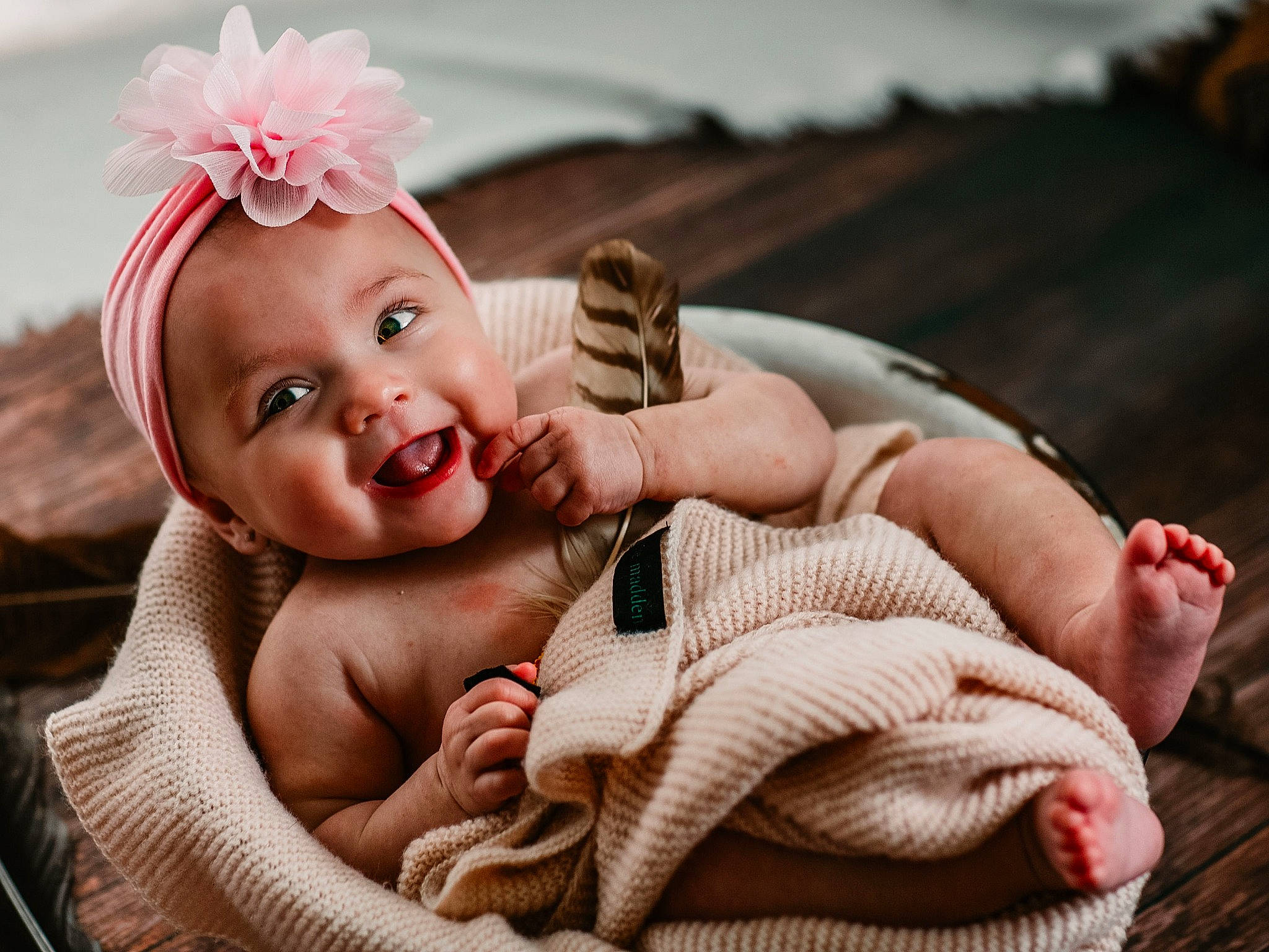 Kimber joined the competition — help win amazing prizes! baby, baby_toddler_clothing, cheek, child, comfort, finger, foot, gesture, happy, headgear, headpiece, headwear, jewellery, lip, nail, person, petal, pink, skin, smile