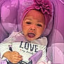 Chakayla is registered to the contest to win money with this photo: baby, car_seat, child, clothing, cute, expression, fabric, flower, hand, happy, headwrap, indoor, infant, person, portrait, purple, seat_belt, smiling, toddler, toy