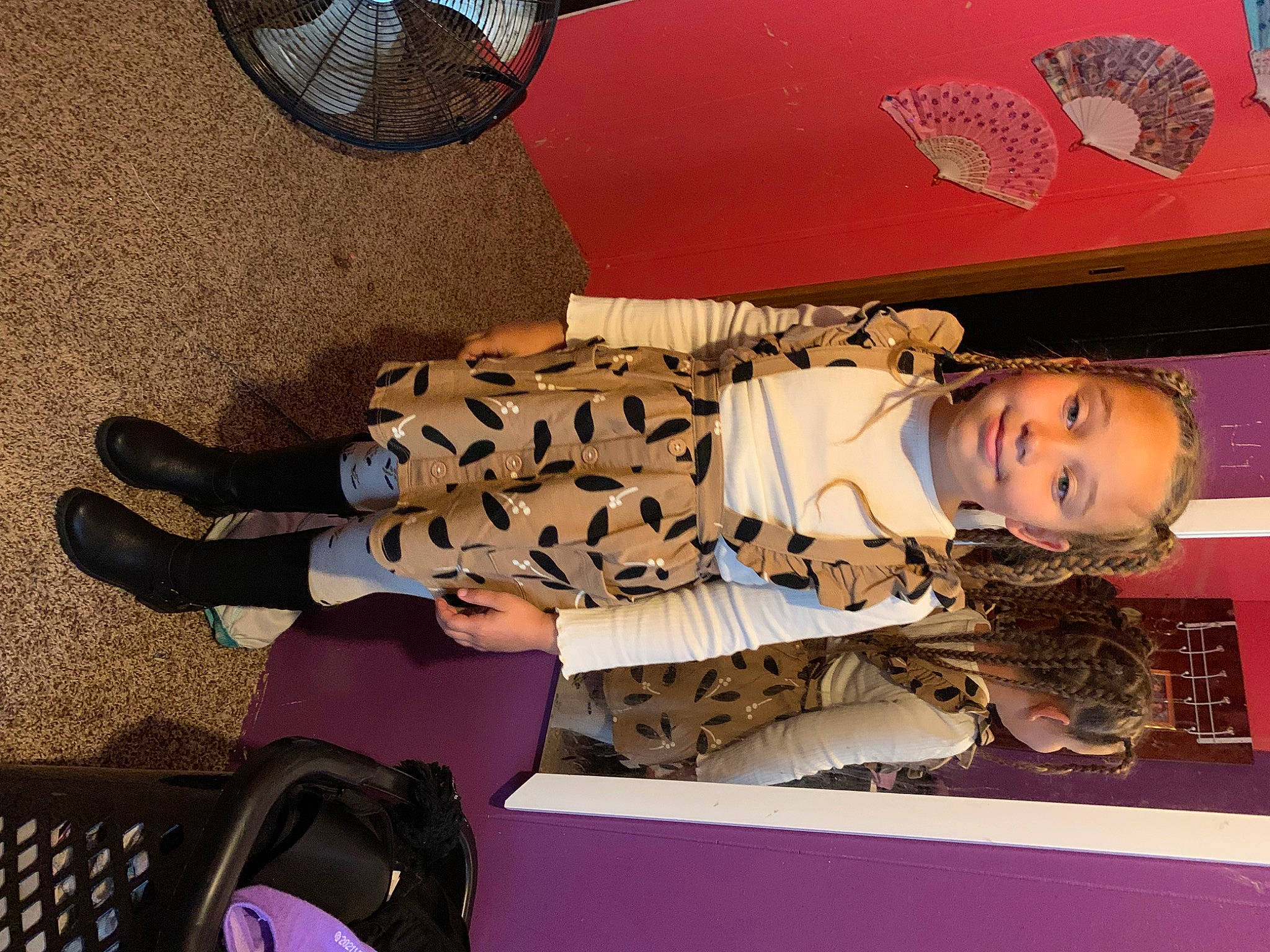 Ariah joined the competition — help win amazing prizes! art, bag, eyewear, fashion_design, flooring, foot, human_leg, joy, luggage_and_bags, pattern, peach, person, room, sandal, shoe, sleeve, smile, thigh, visual_arts