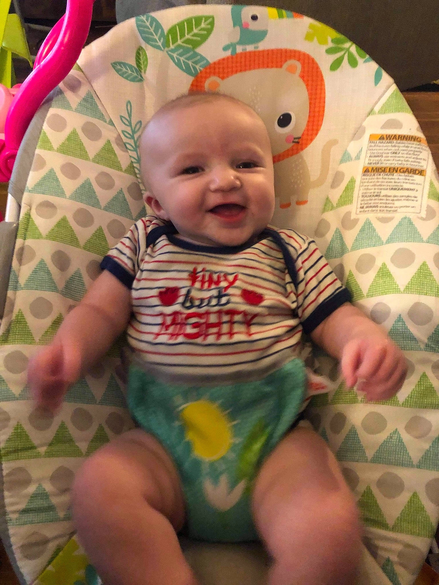 Gunnar joined the competition — help win amazing prizes! baby, baby_toddler_clothing, chair, cheek, chin, eye, finger, head, human_body, iris, mouth, nose, organ, person, pink, product, skin, sleeve, smile, textile