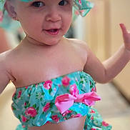 Alyiah is registered to the contest to win money with this photo: toddler, child, smile, floral_outfit, hat, indoor, portrait, cute, cheerful, baby, fashion, playful, person, face, skin, arm, closeup, colorful, bow, young