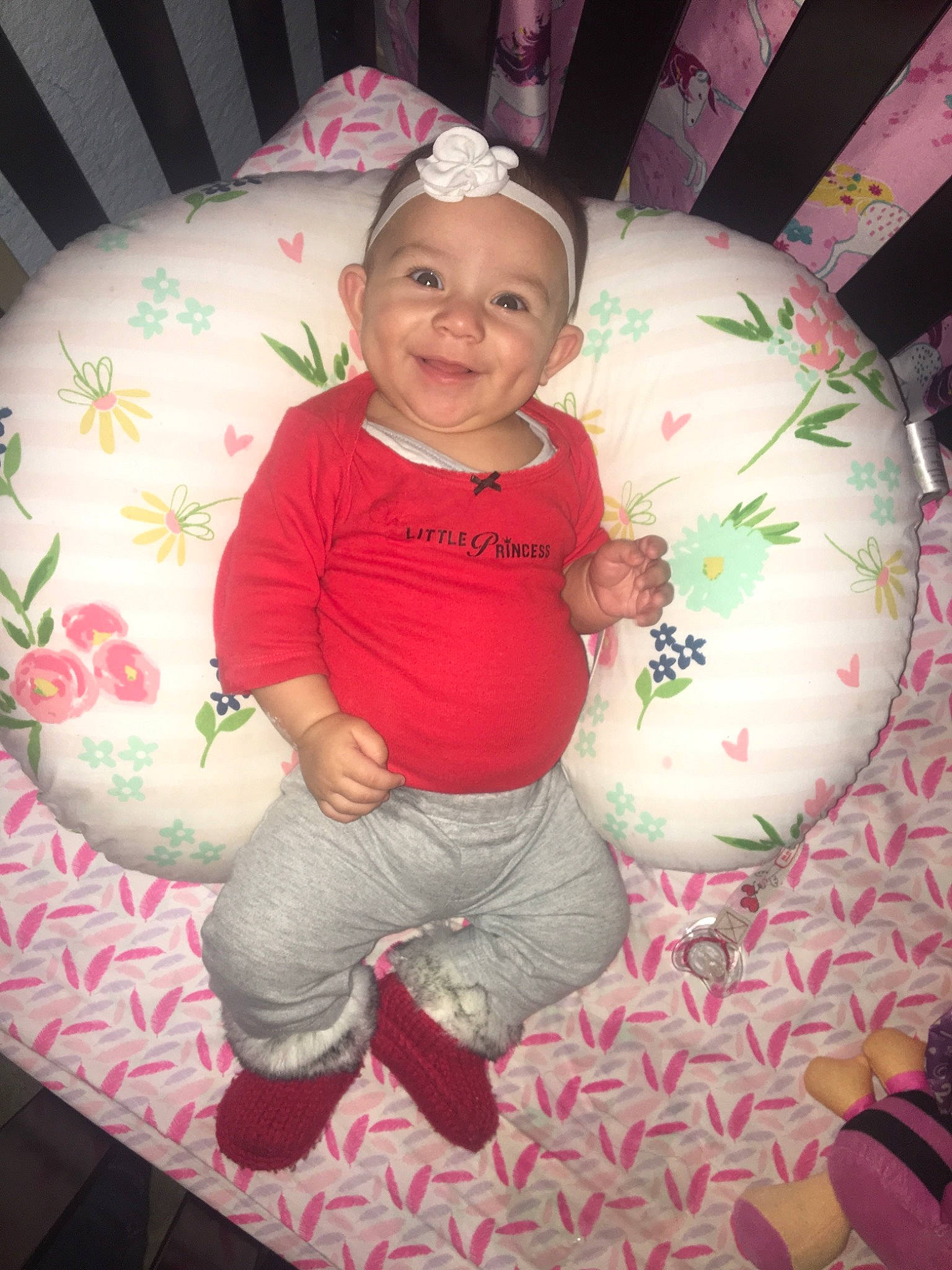 Nicolette is registered to the contest to win money with this photo: baby_products, cheek, child, day, eye, fun, girl, infant, iris, joy, person, pink, play, product, red, sitting, skin, smile, textile, toddler