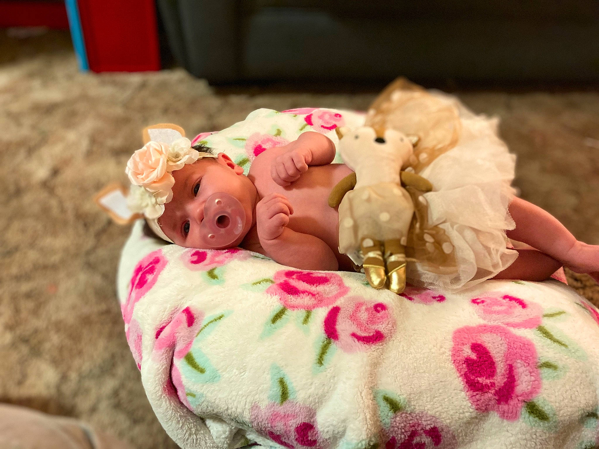 Renleigh joined the competition — help win amazing prizes! baby, baby_toddler_clothing, comfort, doll, event, fashion_accessory, fawn, grass, happy, headgear, headpiece, headwear, linens, magenta, person, pink, sitting, skin, smile, teddy_bear
