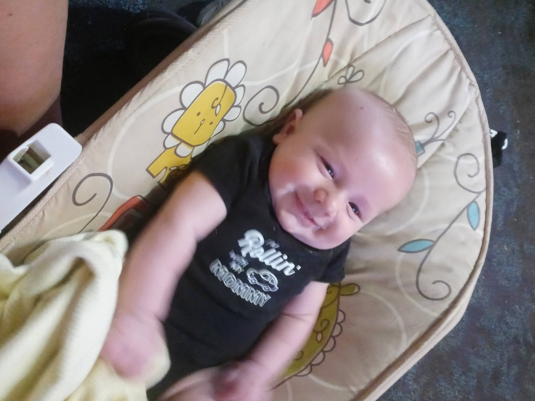 Easton is registered to the contest to win money with this photo: baby, baby_carriage, baby_toddler_clothing, cheek, child, comfort, eye, eyebrow, finger, gesture, happy, human_body, iris, joy, mammal, mouth, person, skin, sleeve, smile