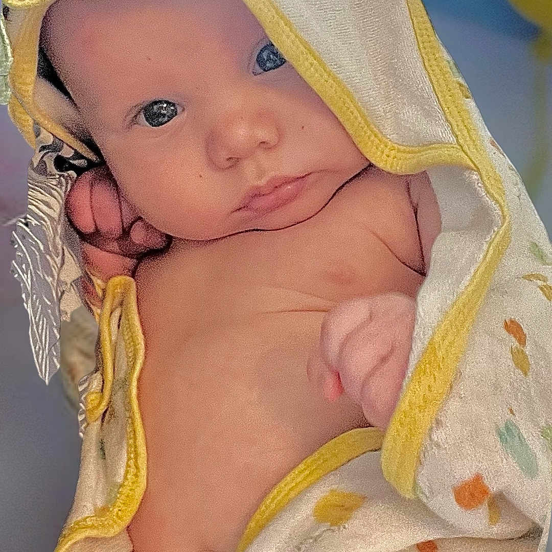 Huntson joined the competition — help win amazing prizes! baby, baby_bath, blanket, child, comfort, cozy, cute, eyes, face, hand, indoors, infant, newborn, pattern, portrait, skin, soft, towel, wrapped, yellow