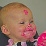 Dallas Grace joined the competition — help win amazing prizes! baby, child, face_paint, pink_frosting, high_chair, messy, food, cake, hand_covered, smiling, happy, blue_eyes, short_hair, indoor, close_up, portrait, cute, infant, celebration, eating