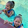 child, children, pool, water, swimming, smiling, happy, playful, wet_hair, life_jacket, summer, outdoor, fun, splashing, joy, cute, person, active, young, leisure