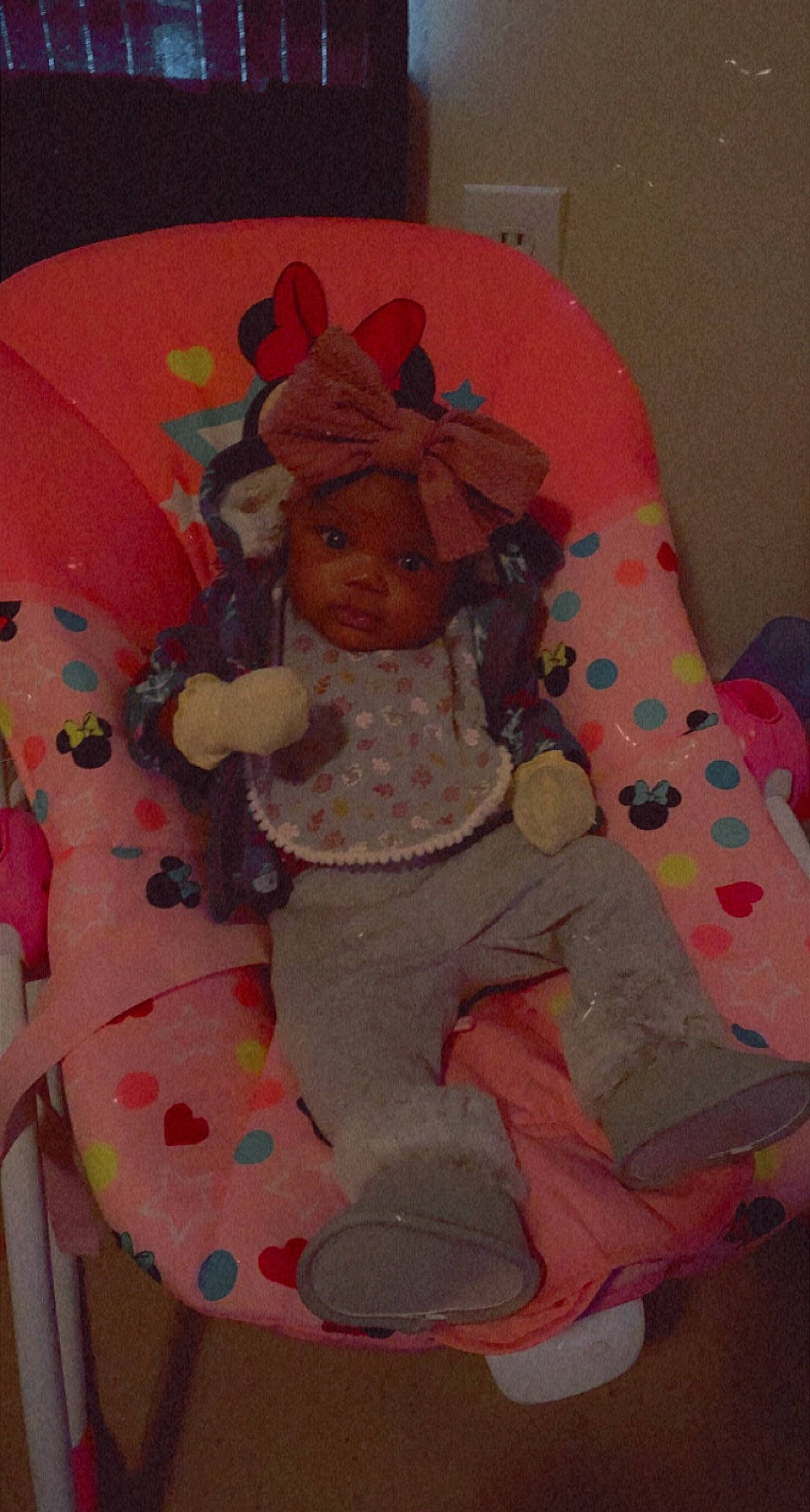 Imani is registered to the contest to win money with this photo: art, baby_products, baby_toddler_clothing, carmine, child, circle, costume, doll, eye, fictional_character, linens, magenta, pattern, peach, person, pink, plush, room, sitting, sleeve