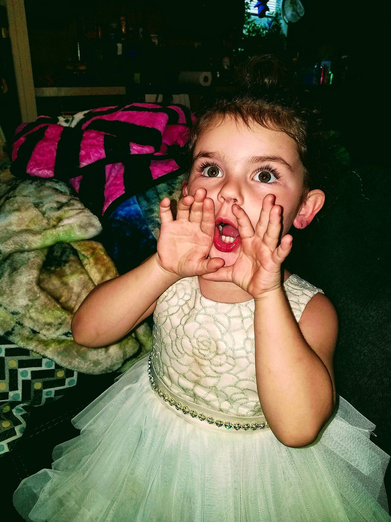 Eliza joined the competition — help win amazing prizes! arm, cheek, chin, dress, eyebrow, eyelash, face, flash_photography, green, hairstyle, hand, happy, head, human, iris, lip, mouth, nose, organ, person