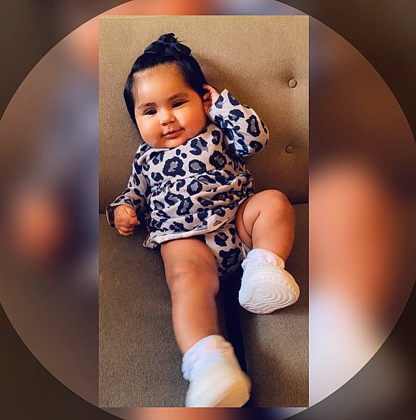 Aaliyah joined the competition — help win amazing prizes! baby, baby_toddler_clothing, black_hair, dress, electric_blue, facial_expression, finger, flash_photography, gesture, hand, happy, human, human_body, human_leg, knee, neck, person, skin, sleeve, thigh