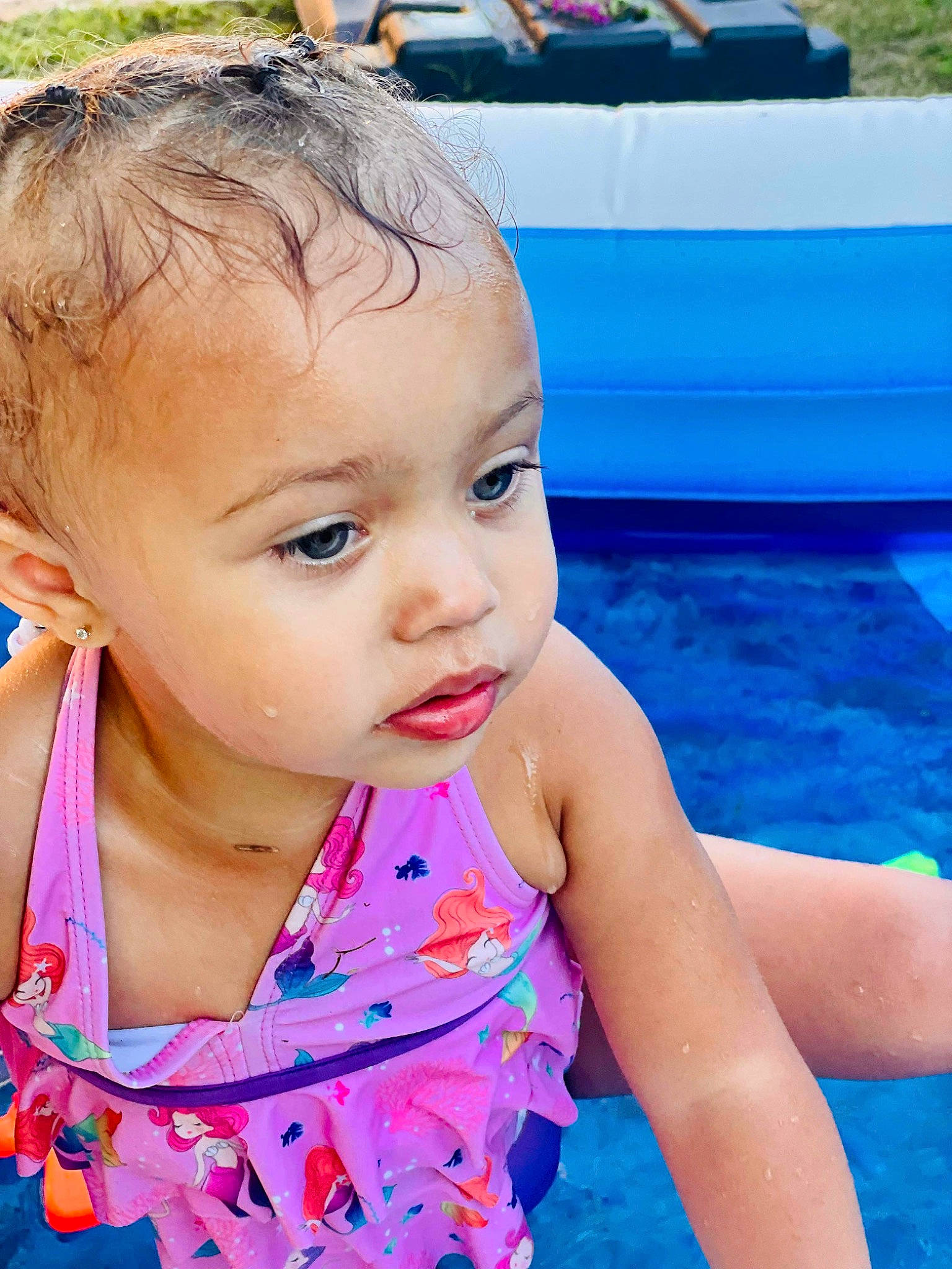 Nalani joined the competition — help win amazing prizes! aqua, azure, baby, baby_toddler_clothing, bathing, blue, child, eyelash, face, fun, happy, leisure, lip, nose, person, pink, recreation, skin, swimming_pool, toddler