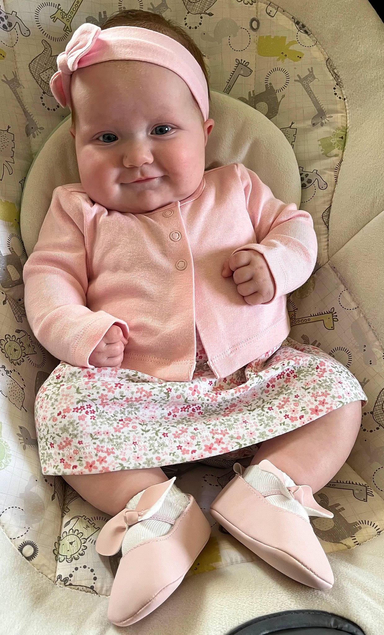 Esmae is registered to the contest to win money with this photo: baby, baby_laughing, baby_toddler_clothing, cheek, child, comfort, dress, eye, face, fashion_accessory, happy, magenta, pattern, person, pink, skin, sleeve, smile, thigh, toddler