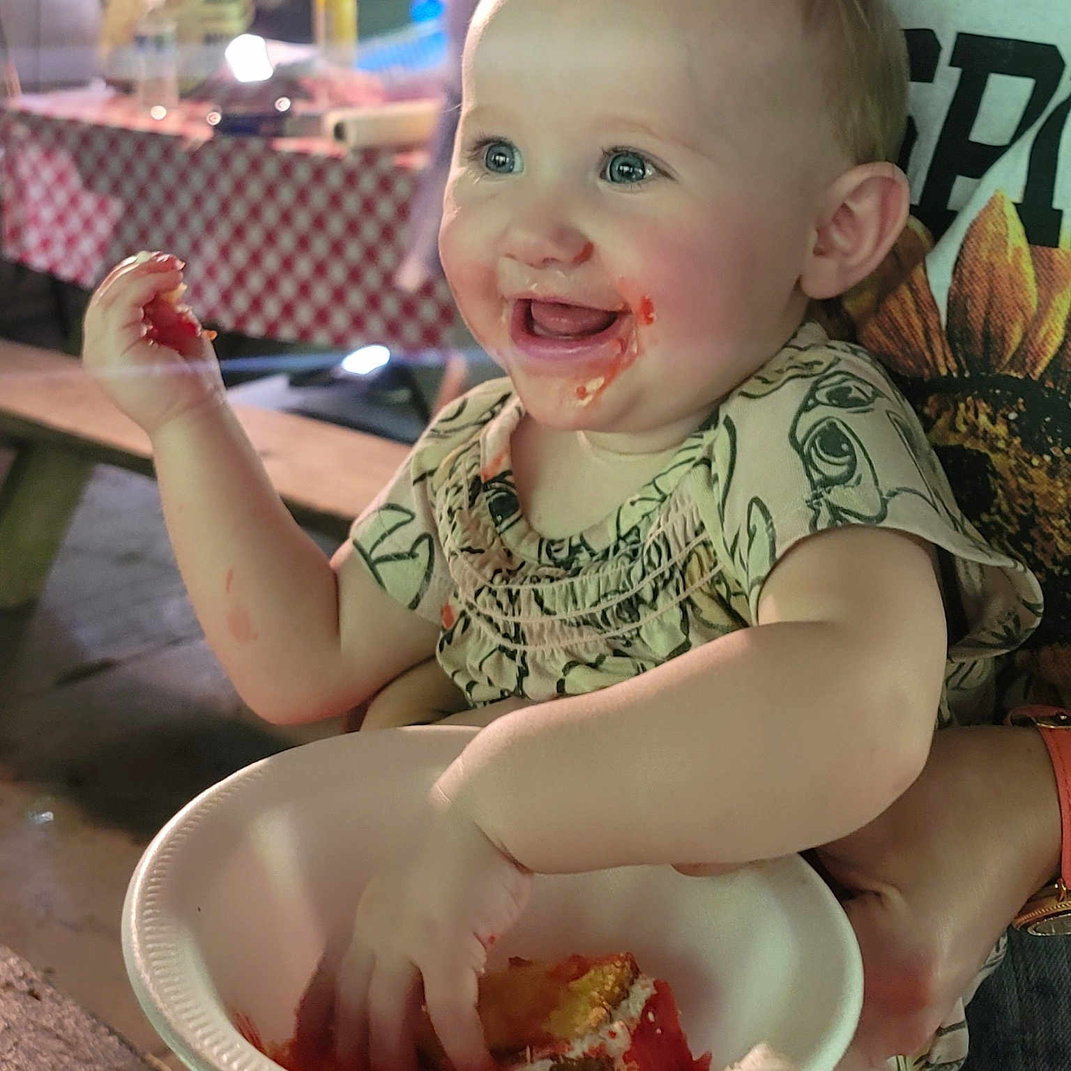Paisley Rae joined the competition — help win amazing prizes! baby, bowl, cream, cutlery, dessert, dish, eating, face, food, fork, furniture, head, icecream, icing, lunch, meal, person, photography, portrait, spoon