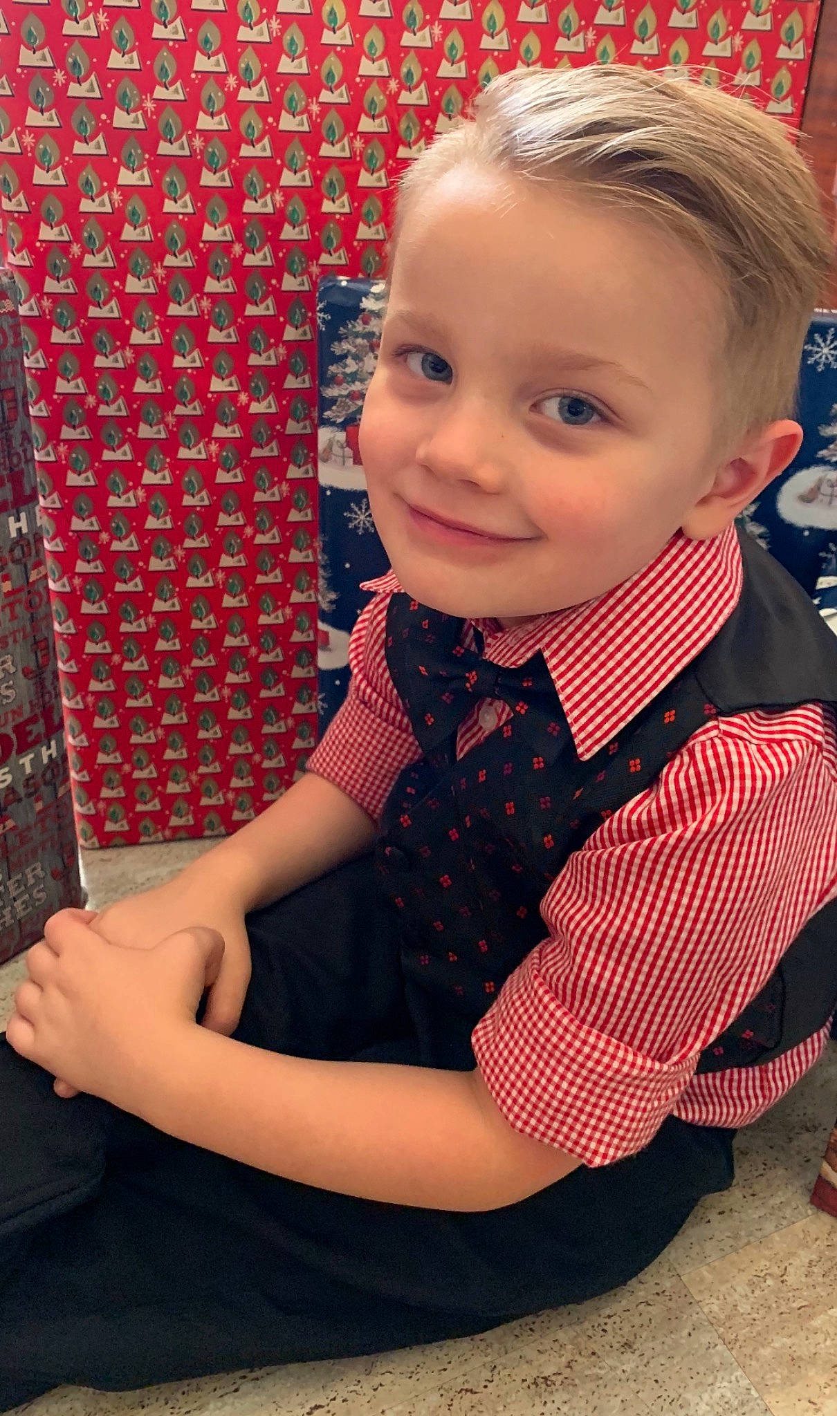 Raiden joined the competition — help win amazing prizes! baby_toddler_clothing, bow_tie, button, child_model, collar, ear, joy, nail, nose, pattern, person, plaid, pleased, tartan, wrist