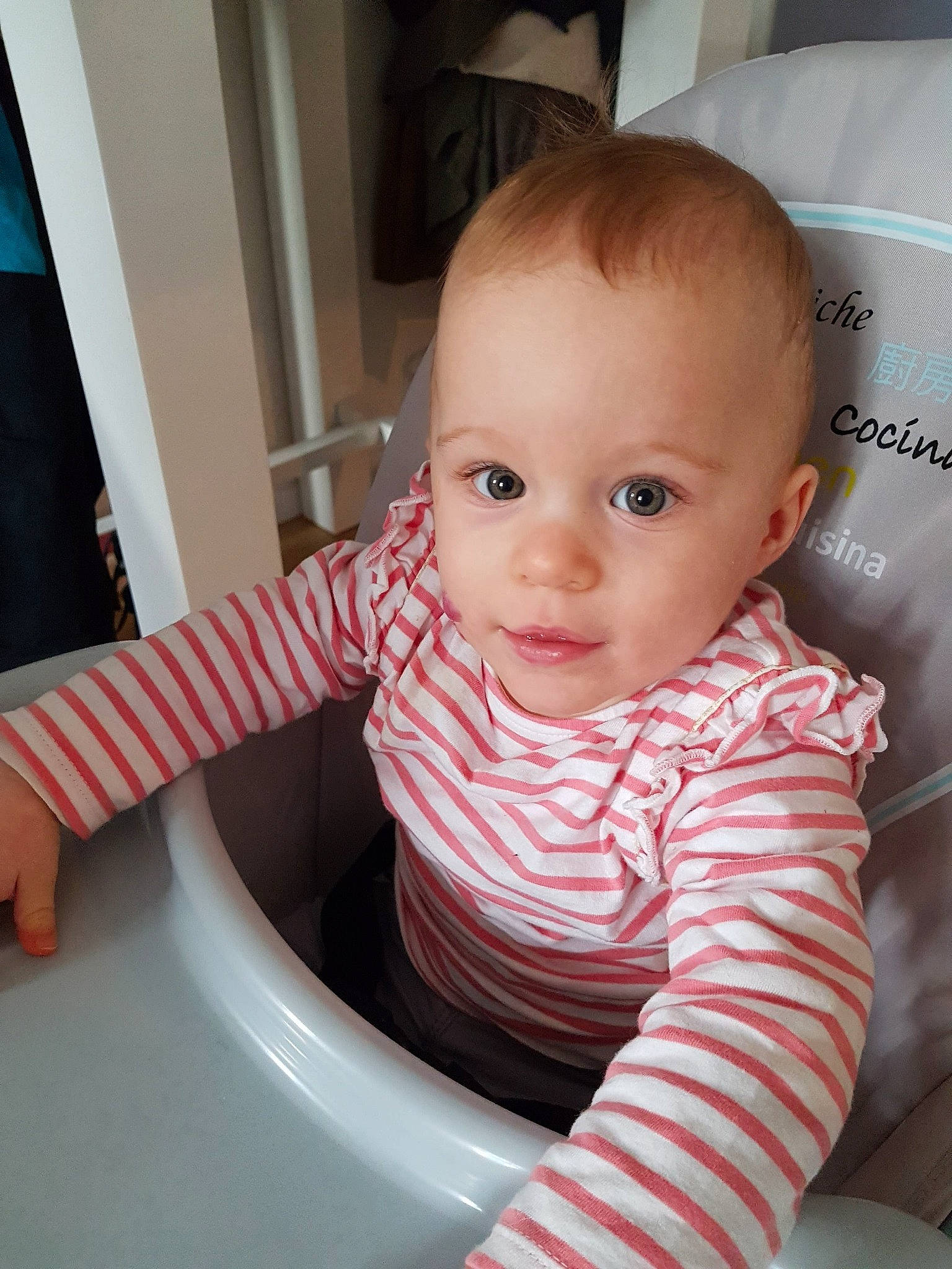 Lyana participe au concours pour gagner de l'argent avec cette photo : baby, cheek, child, eye, face, finger, lip, person, room, sitting, skin, smile, toddler