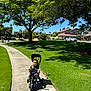 Thirdy is registered to the contest to win money with this photo: toddler, tricycle, sidewalk, grass, tree, shadow, sunny, park, child, outdoor, smiling, residential, house, car, blue_sky, daylight, nature, play, recreation, happy
