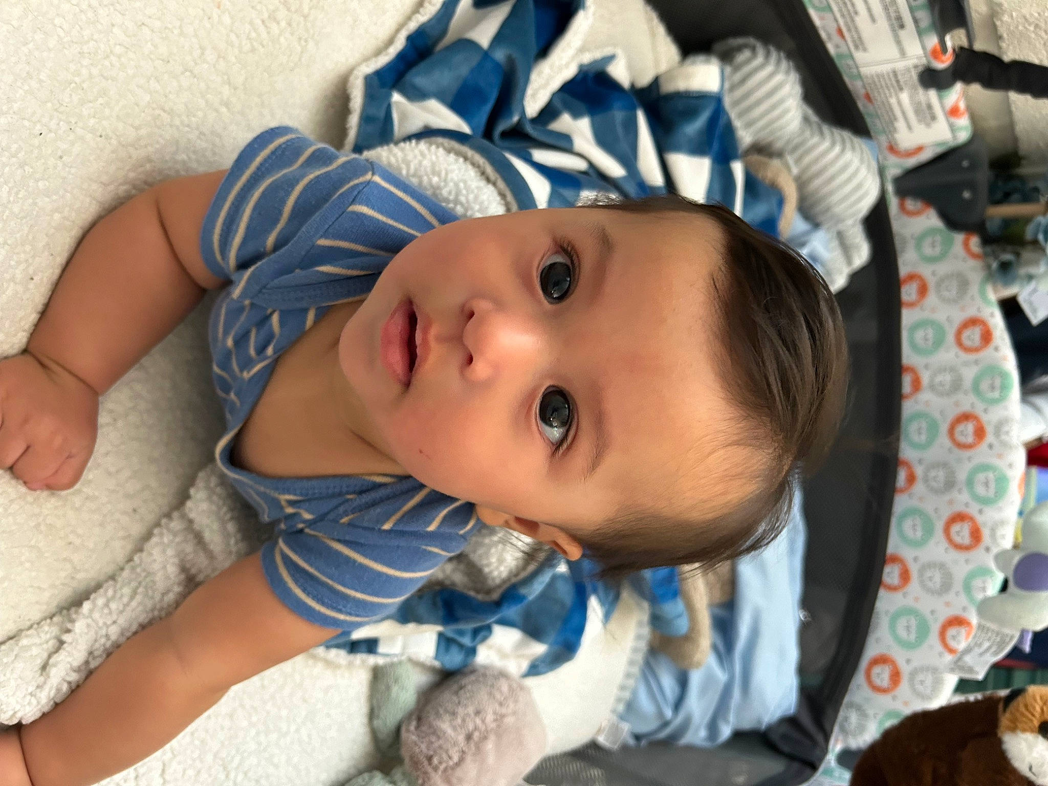 Fernando joined the competition — help win amazing prizes! baby, baby_products, baby_toddler_clothing, blue, cap, cheek, child, comfort, eye, eyelash, face, fashion_accessory, happy, head, iris, nose, pattern, person, skin, toddler