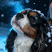Kalys a rejoint le concours — aidez-le/la à gagner de superbes lots ! animal, black, breath, brown, canine, closeup, cold, cute, dog, frost, fur, night, outdoor, pet, portrait, seasonal, snow, snowflakes, white, winter