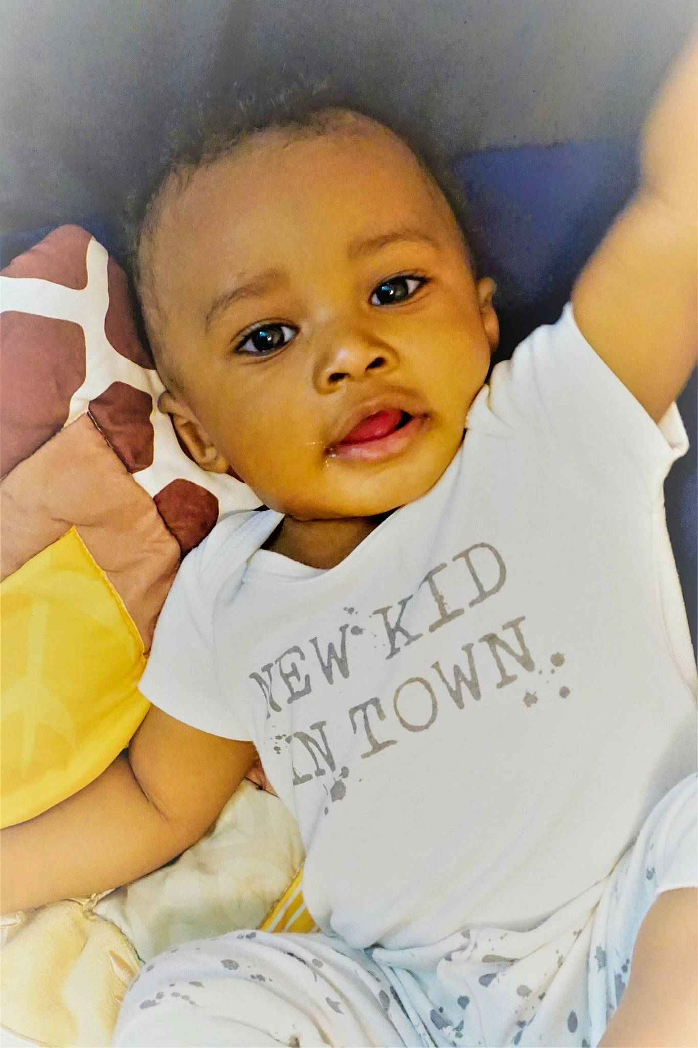 Kal-el joined the competition — help win amazing prizes! arm, baby, baby_products, baby_toddler_clothing, cheek, child, chin, face, facial_expression, forehead, happy, lip, nose, person, product, sitting, skin, smile, toddler, yellow