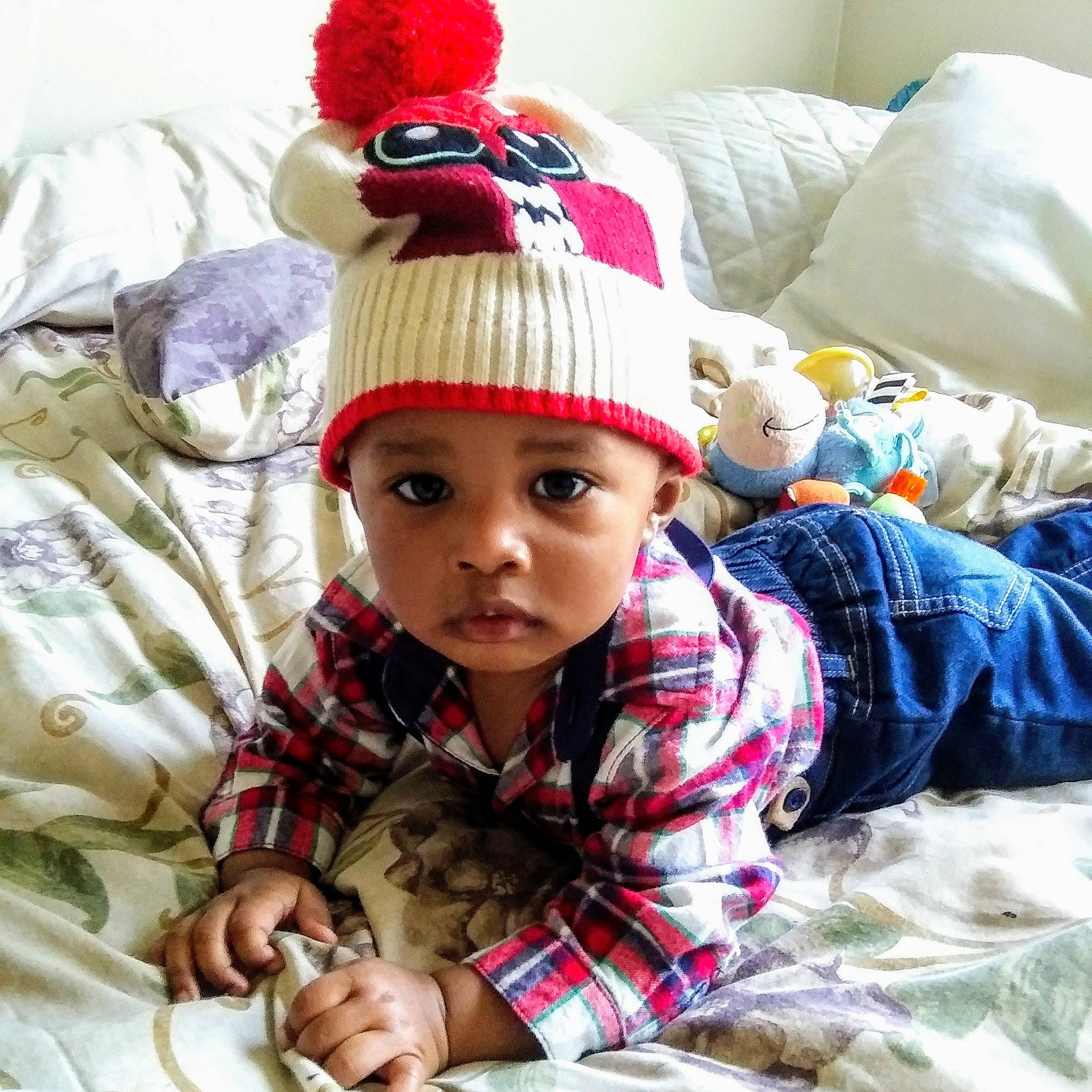 Kal-el joined the competition — help win amazing prizes! baby, beanie, bonnet, cap, child, headgear, headwear, knit_cap, person, toddler, wool