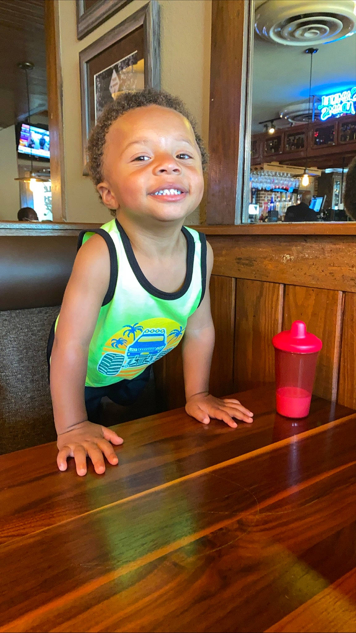Kalen is registered to the contest to win money with this photo: child, floor, flooring, fun, hardwood, person, smile, standing, toddler, vacation, wood