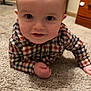 James joined the competition — help win amazing prizes! baby, infant, child, smiling, crawling, plaid_shirt, carpet, indoor, close_up, big_eyes, hand, portrait, cute, carpet_texture, dresser, wooden_drawer, floor, home, cozy, adorable