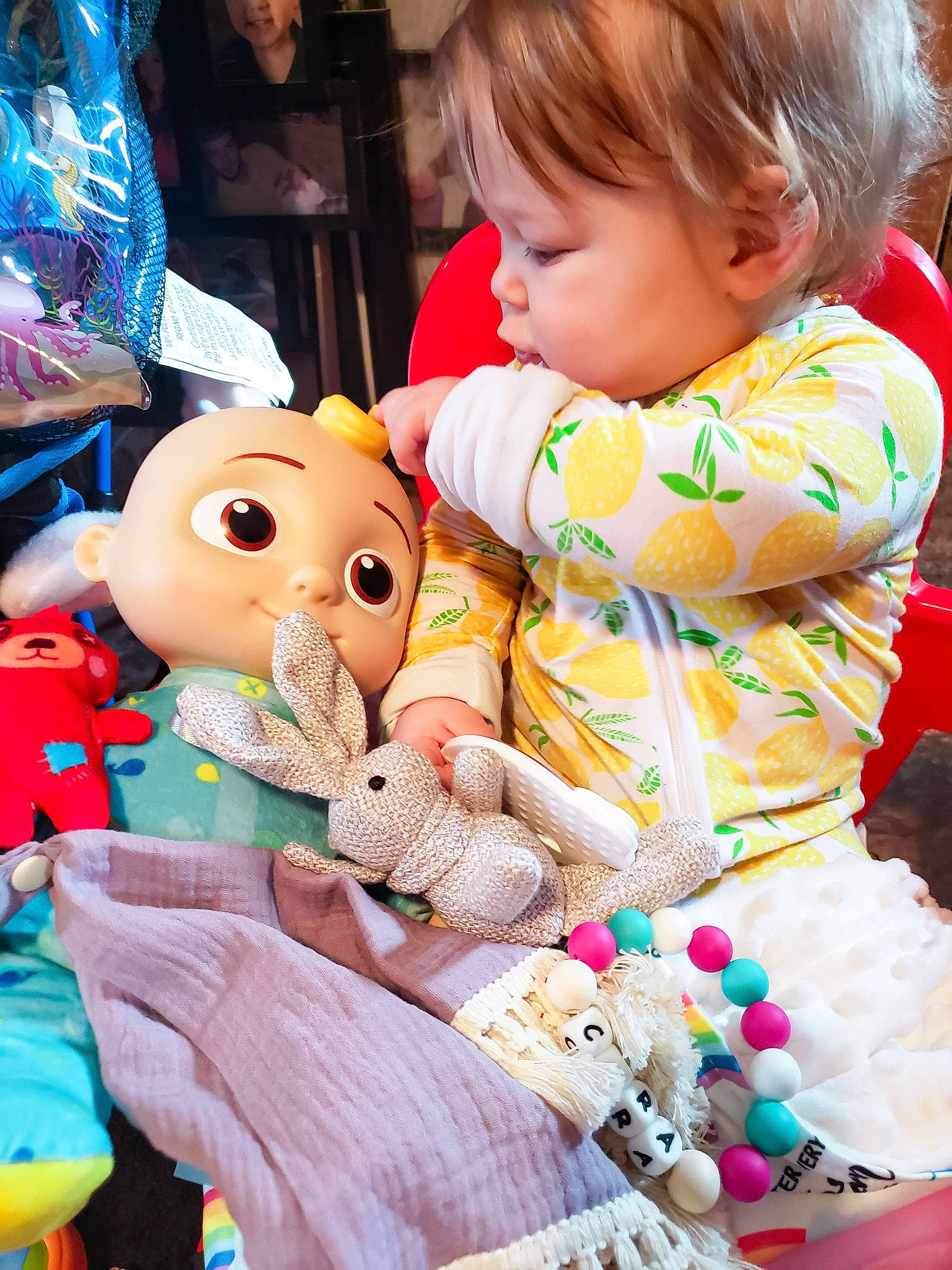 Coraleigh joined the competition — help win amazing prizes! baby, baby_toddler_clothing, baby_toys, cheek, child, doll, event, fun, happy, mammal, person, pink, play, plush, sitting, skin, snapshot, stuffed_toy, toddler, toy