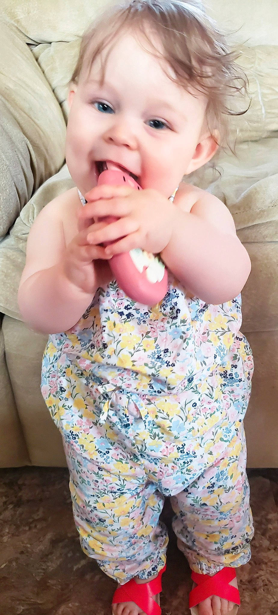 Coraleigh joined the competition — help win amazing prizes! arm, baby_toddler_clothing, blue, cheek, dress, finger, gesture, hand, happy, head, human_body, joint, lip, neck, nose, person, pink, skin, sleeve, toddler