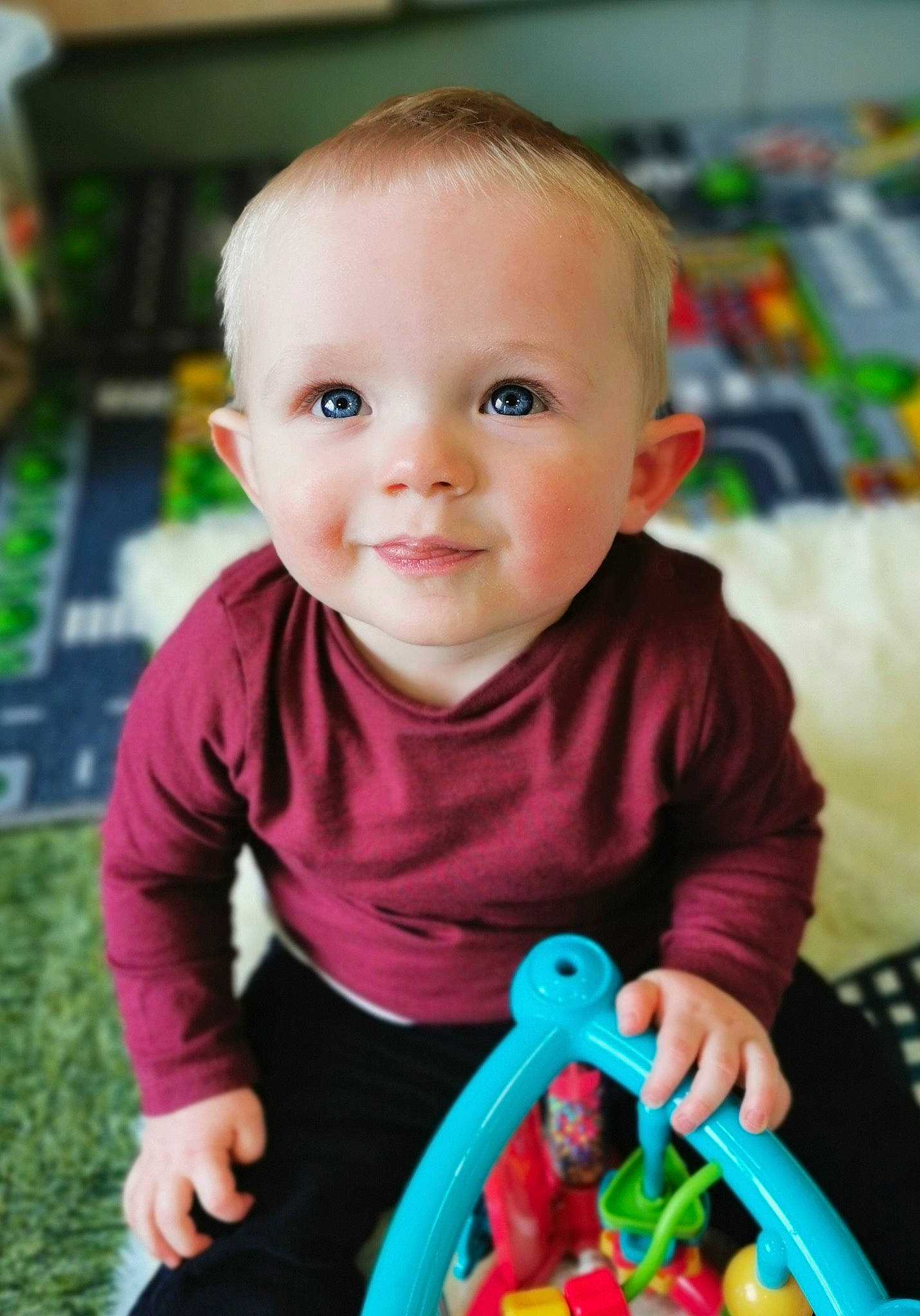 Caspian joined the competition — help win amazing prizes! baby, baby_playing_with_toys, baby_toys, beauty, cheek, child, eye, face, fun, head, joy, person, play, product, sitting, skin, smile, toddler, toy
