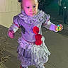 Kehlani is registered to the contest to win money with this photo: child, toddler, halloween, costume, dress, ruffles, smiling, portrait, outdoor, night, party_lights, colorful_lighting, bubble_wand, toy, shoes, sidewalk, backyard, festive, standing, family_event
