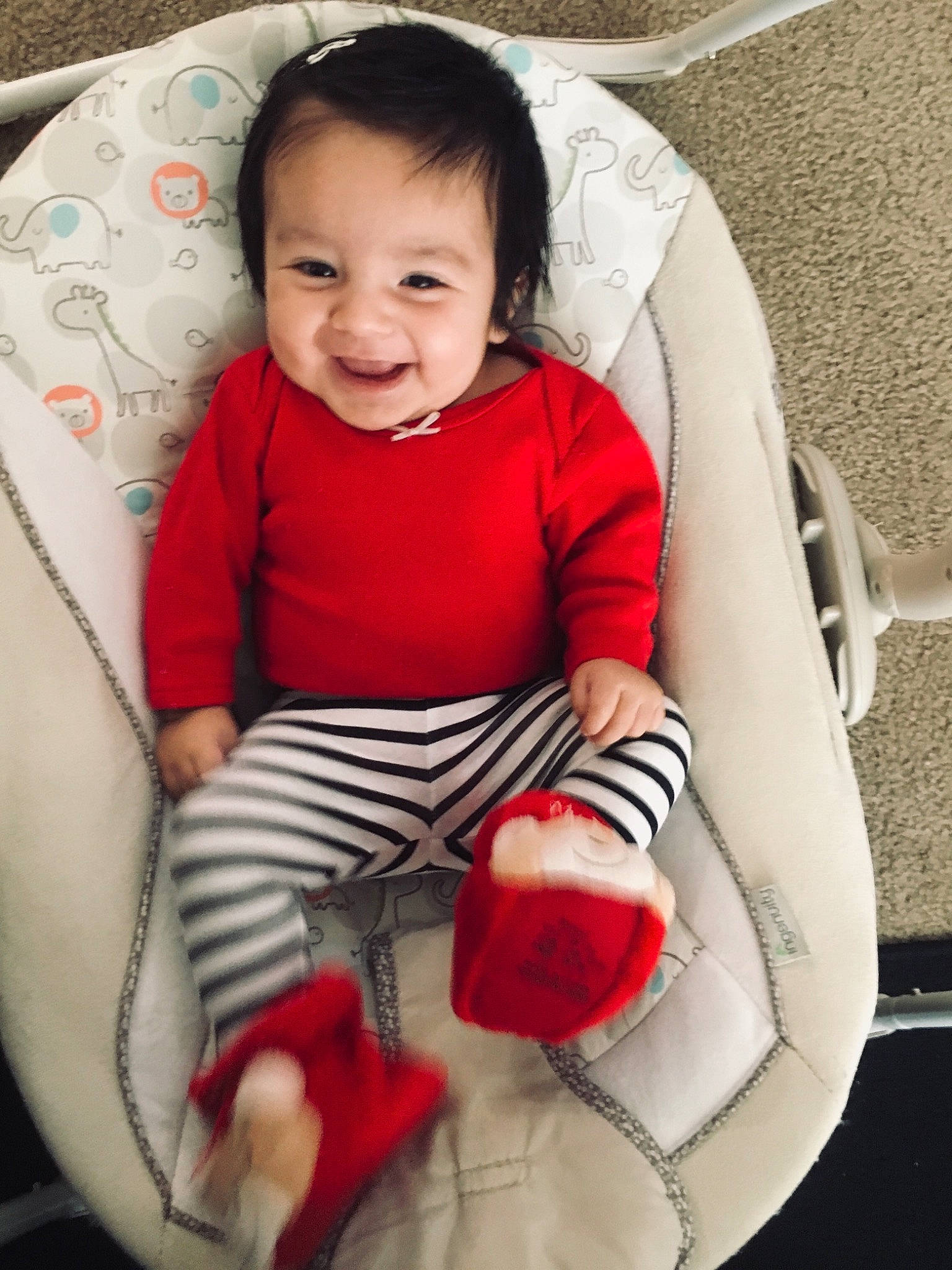 Lilliana Luna Romero is registered to the contest to win money with this photo: baby_carriage, baby_products, car_seat, child, day, girl, infant, joy, person, product, red, sitting, skin, smile, textile, toddler