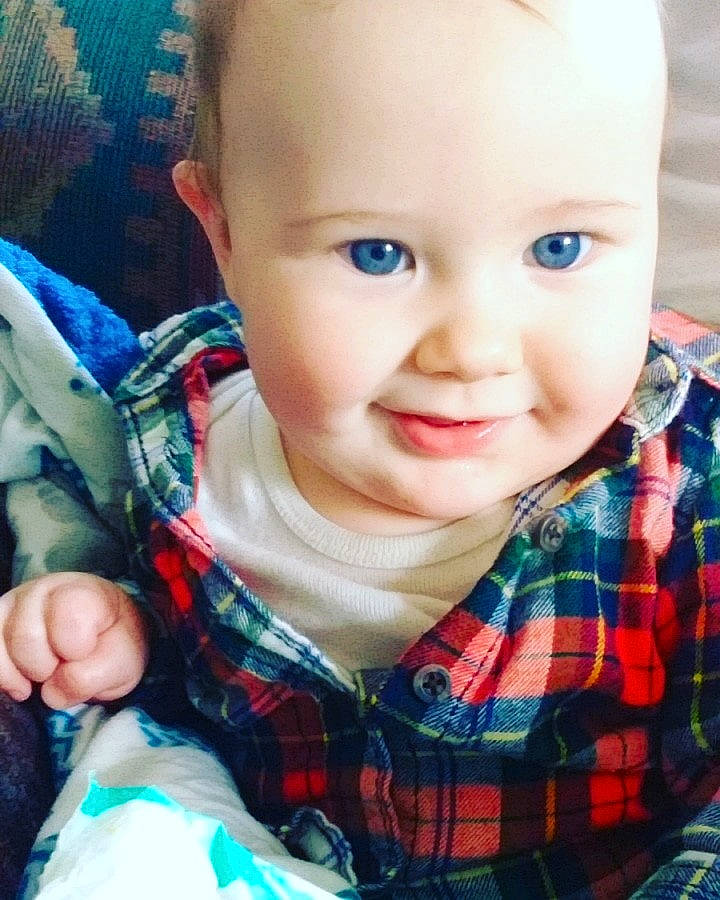 Trenton is registered to the contest to win money with this photo: boy, cheek, child, cool, day, eye, eyebrow, face, forehead, head, infant, joy, lip, mouth, nose, organ, person, plaid, product, skin